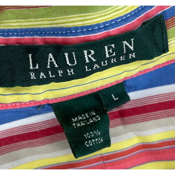 Lauren Ralph Lauren Women's Size Large Button-Down Yellow/Blue/Red Striped Top - Picture 3 of 6